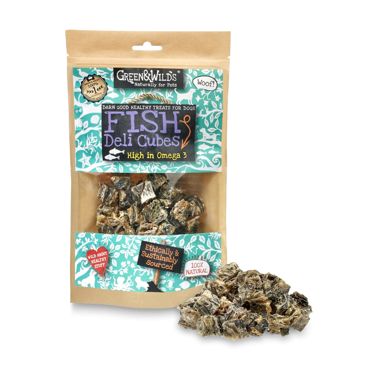 Fish Deli Cubes natural dog treats 75g by Green and Wilds