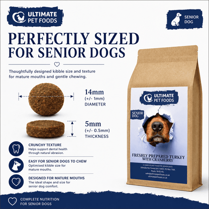 Grain free senior dog food turkey — perfectly sized 14mm kibble for mature mouths and gentle chewing
